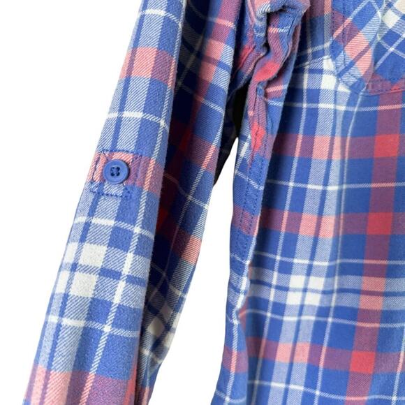 Duluth Trading Co. Flannel Button Down Shirt in Blue Pink Plaid, Size Small - Picture 6 of 9
